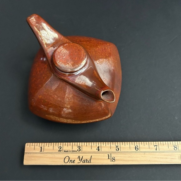 Vintage Mid-Century Modern Ceramic Rust Brown Teapot Set with Two Cups - Picture 15 of 16